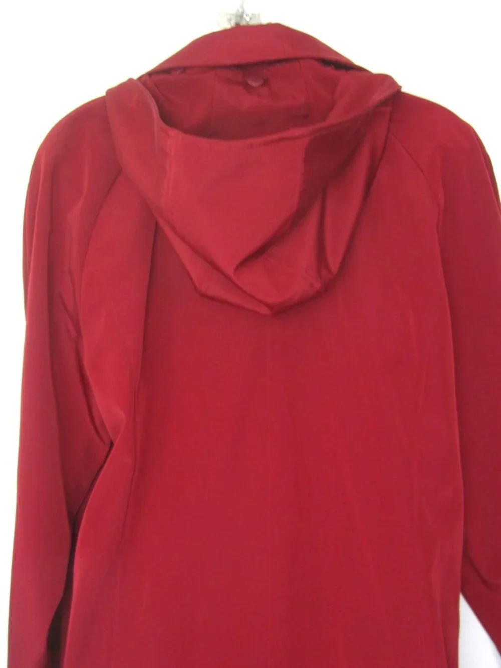 Calvin Klein EUC Size XL Rain Trench Coat Hood Red Polyester Button Long - Picture 6 of 14